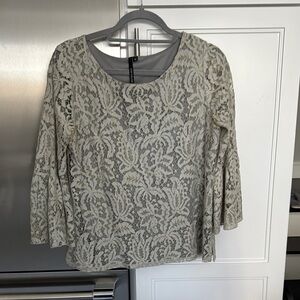 Elegant Gray/Gold Lace Women's Top